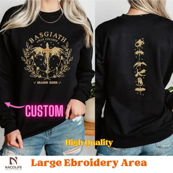 Fourth Wing Embroidered Sweatshirt, Custom Basgiath War College, Dragon Rider,Violet Sorrengail,Fantasy Reader,Xaden Riorson,Riders Quadrant